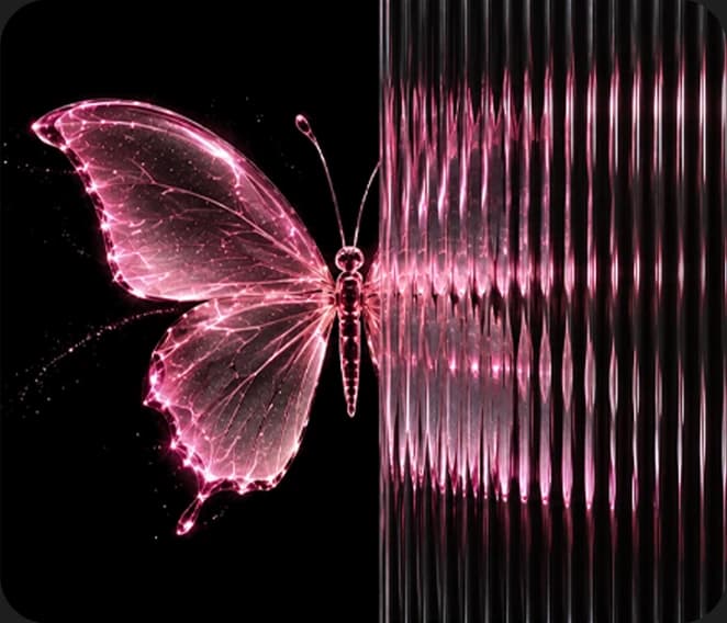 A glass butterfly behind fluted glass